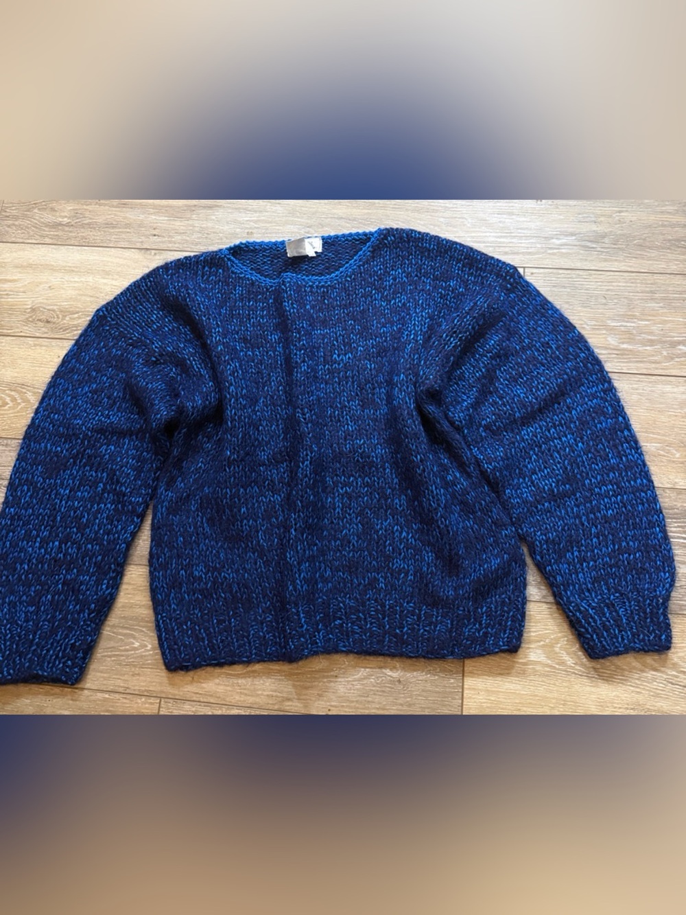 Vtg handmade OOAK wool mohair blend chunky marled royal blue thick knit sweater
